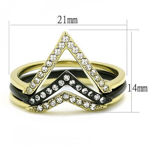 TK3202 - IP Gold+ IP Black (Ion Plating) Stainless Steel Ring with Top Grade Crystal in Clear-1