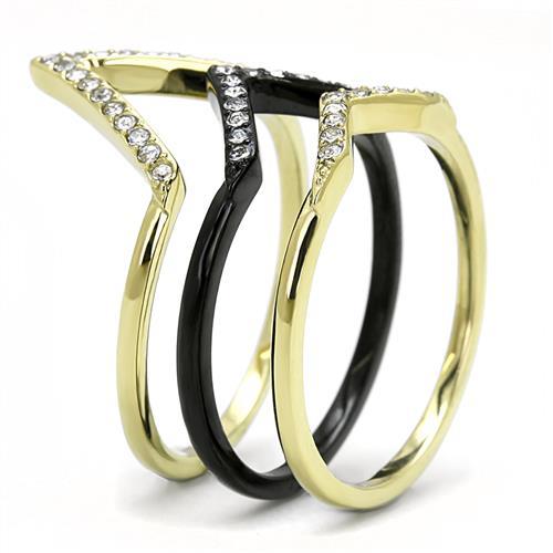 TK3202 - IP Gold+ IP Black (Ion Plating) Stainless Steel Ring with Top Grade Crystal in Clear-3