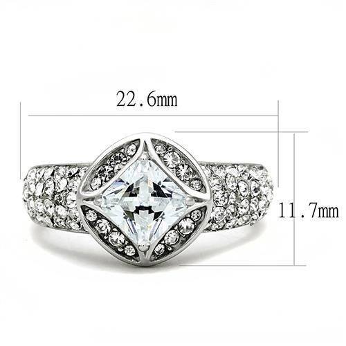 TK3206 - High polished (no plating) Stainless Steel Ring with AAA Grade CZ in Clear-1