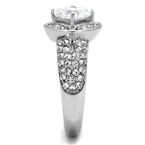 TK3206 - High polished (no plating) Stainless Steel Ring with AAA Grade CZ in Clear-3
