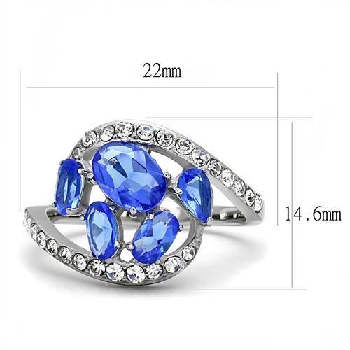 TK3211 - High polished (no plating) Stainless Steel Ring with Synthetic Synthetic Glass in Sapphire-1