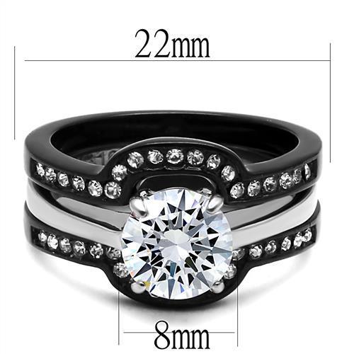 TK3214 - Two-Tone IP Black (Ion Plating) Stainless Steel Ring with AAA Grade CZ in Clear-1