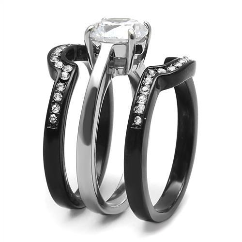 TK3214 - Two-Tone IP Black (Ion Plating) Stainless Steel Ring with AAA Grade CZ in Clear-3