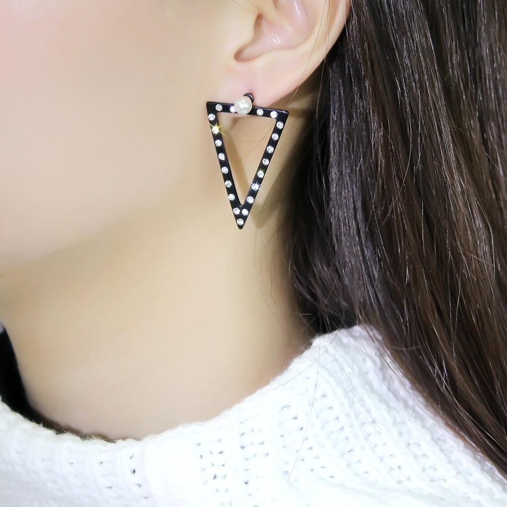 TK3216 - IP Gold+ IP Black (Ion Plating) Stainless Steel Earrings with Synthetic Pearl in White-2