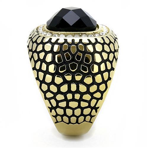 TK3221 - IP Gold(Ion Plating) Stainless Steel Ring with Synthetic Synthetic Glass in Jet-3