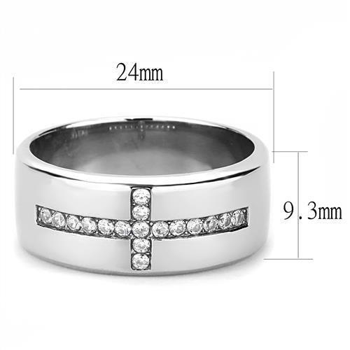 TK3225 - High polished (no plating) Stainless Steel Ring with AAA Grade CZ in Clear-1