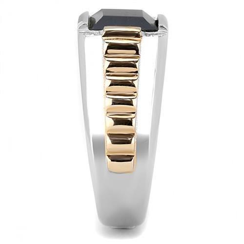 TK3227 - Two-Tone IP Rose Gold Stainless Steel Ring with Synthetic Onyx in Jet-3