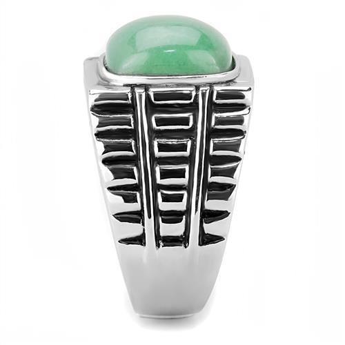 TK3229 - High polished (no plating) Stainless Steel Ring with Synthetic Jade in Emerald-3