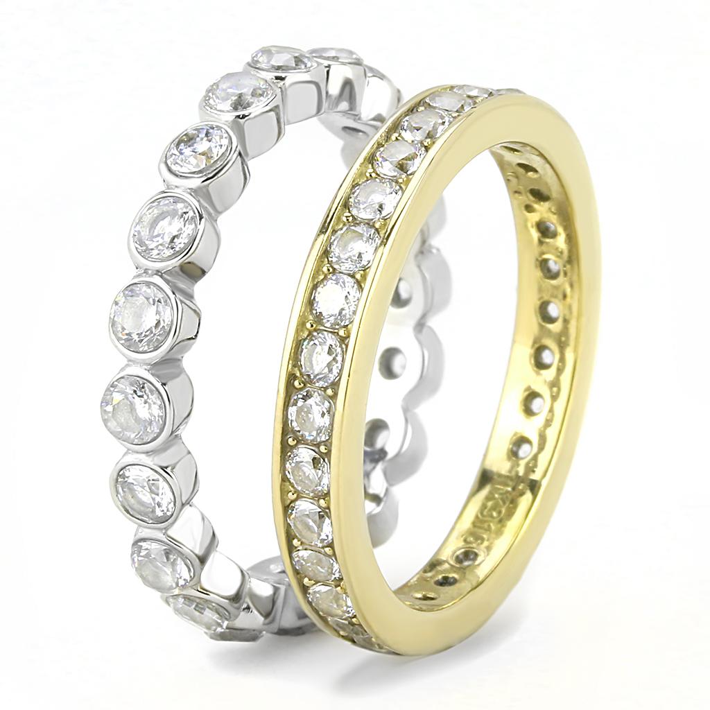 TK3232 - Two-Tone IP Gold (Ion Plating) Stainless Steel Ring with AAA Grade CZ in Clear-3