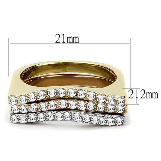 TK3234 - Three Tone (IP Gold & IP Rose Gold & High Polished) Stainless Steel Ring with Top Grade Crystal in Clear-1