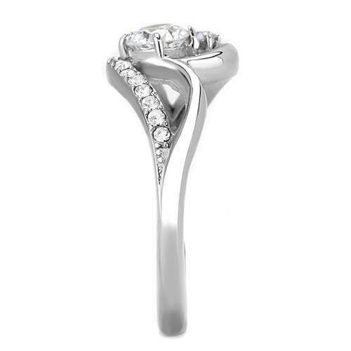 TK3243 - High polished (no plating) Stainless Steel Ring with AAA Grade CZ in Clear-3