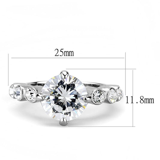 TK3247 - High polished (no plating) Stainless Steel Ring with AAA Grade CZ in Clear-1