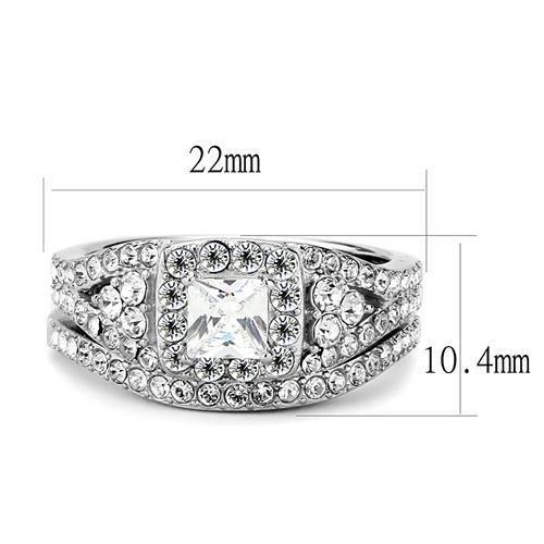 TK3253 - High polished (no plating) Stainless Steel Ring with AAA Grade CZ in Clear-1