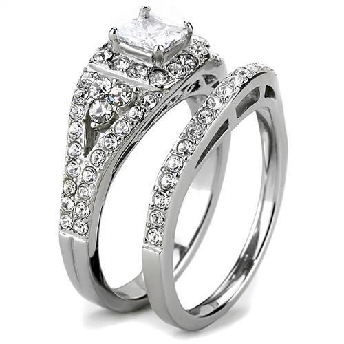 TK3253 - High polished (no plating) Stainless Steel Ring with AAA Grade CZ in Clear-3
