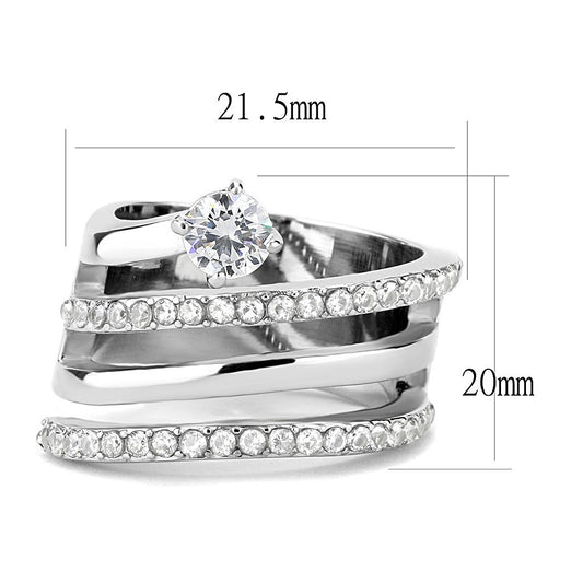TK3254 - High polished (no plating) Stainless Steel Ring with AAA Grade CZ in Clear-1