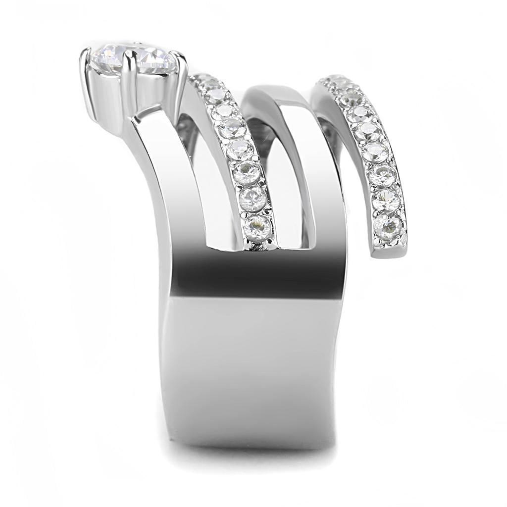 TK3254 - High polished (no plating) Stainless Steel Ring with AAA Grade CZ in Clear-3