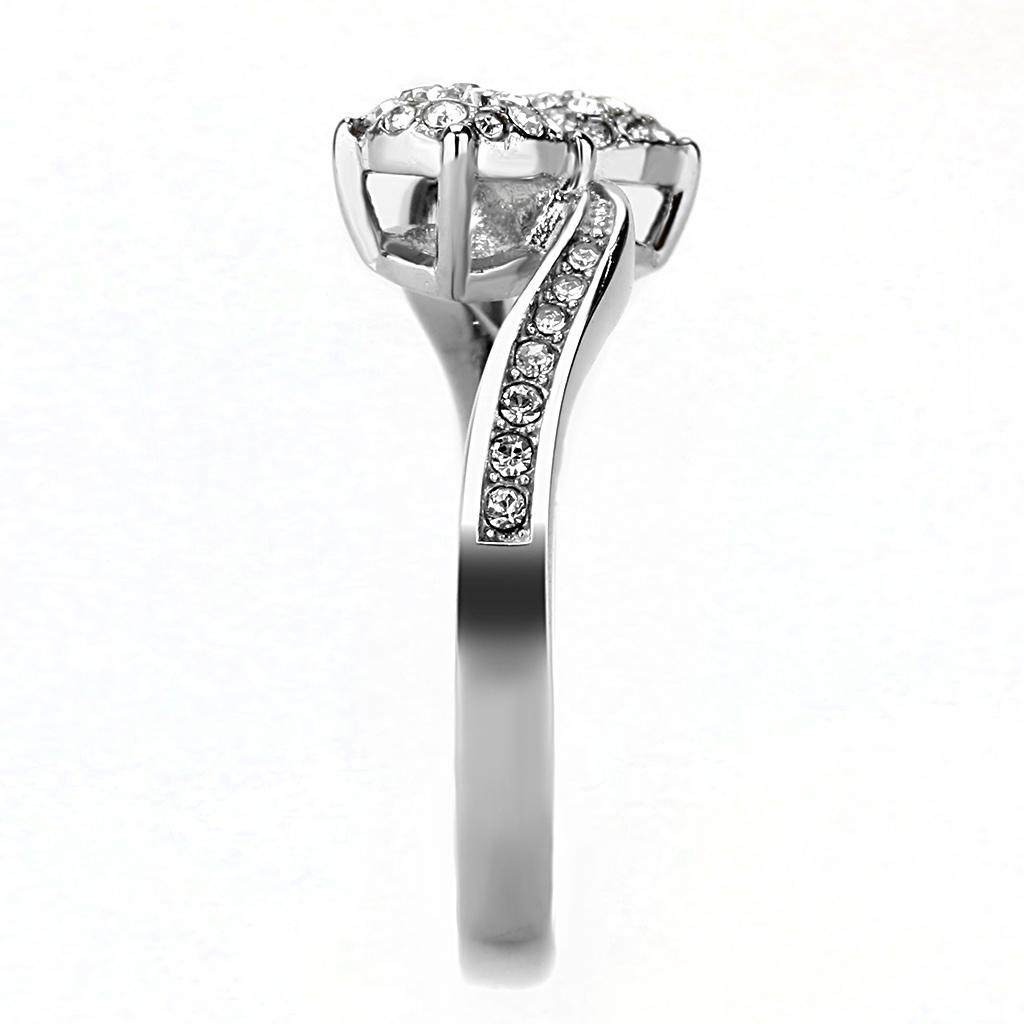 TK3255 - High polished (no plating) Stainless Steel Ring with Top Grade Crystal in Clear-3