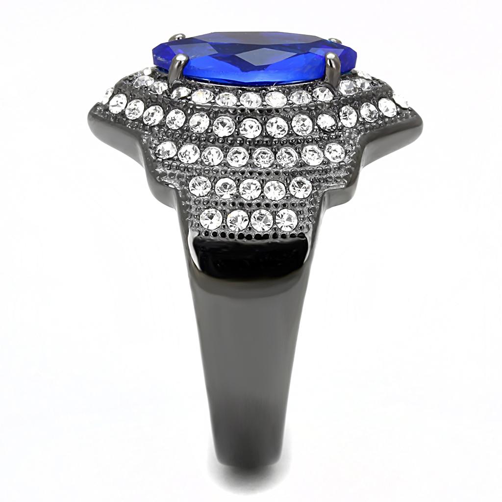 TK3258 - IP Light Black (IP Gun) Stainless Steel Ring with Synthetic Synthetic Glass in Sapphire-3