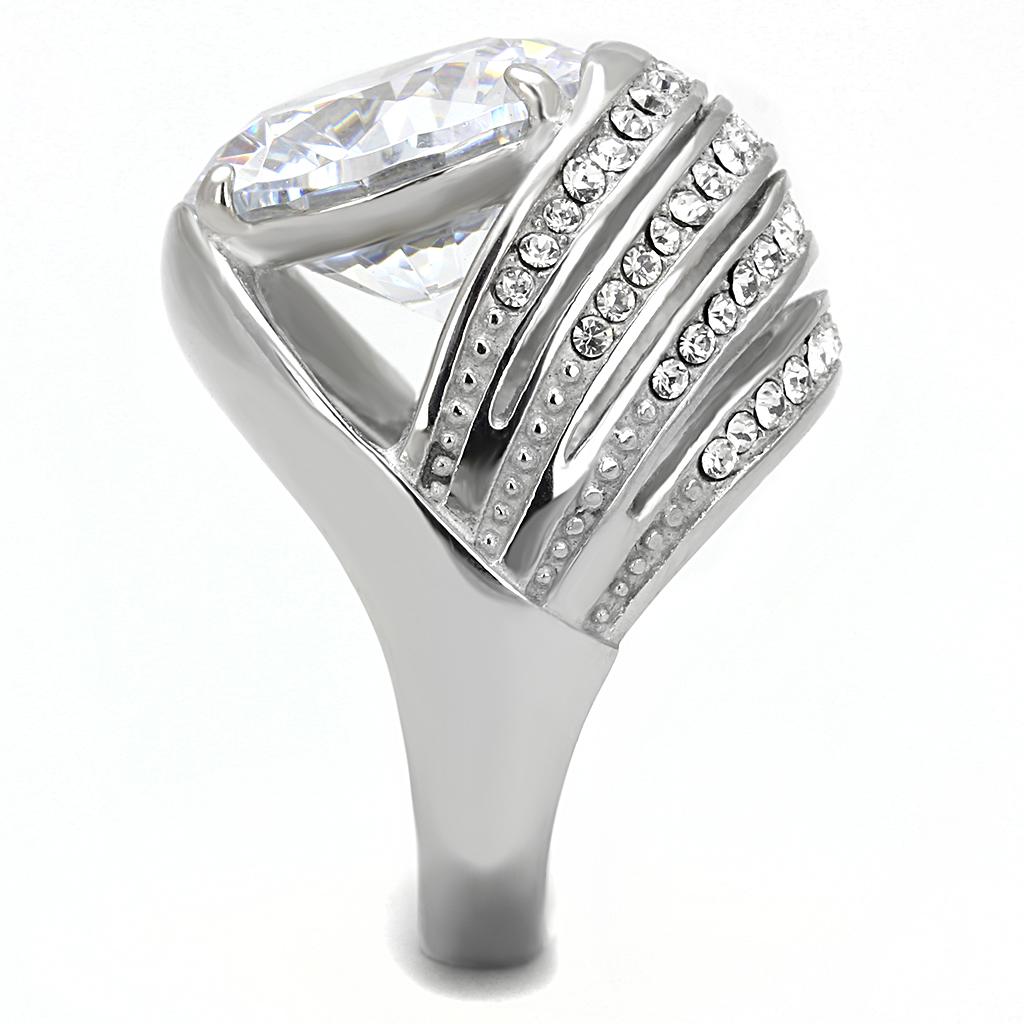TK3263 - High polished (no plating) Stainless Steel Ring with AAA Grade CZ in Clear-4
