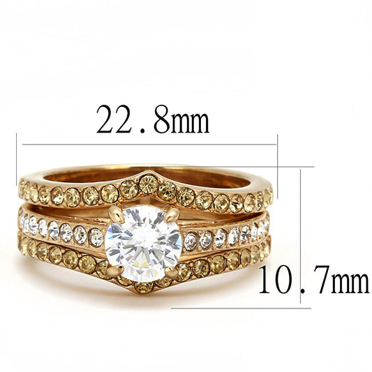 TK3264 - IP Rose Gold(Ion Plating) Stainless Steel Ring with AAA Grade CZ in Clear-1