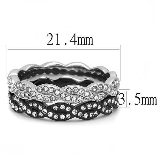 TK3265 - Two-Tone IP Black (Ion Plating) Stainless Steel Ring with Top Grade Crystal in Clear-1
