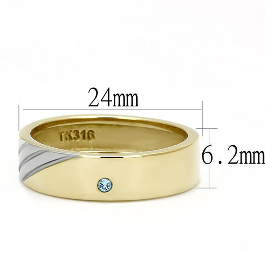 TK3267 - Two-Tone IP Gold (Ion Plating) Stainless Steel Ring with Top Grade Crystal in Sea Blue-1