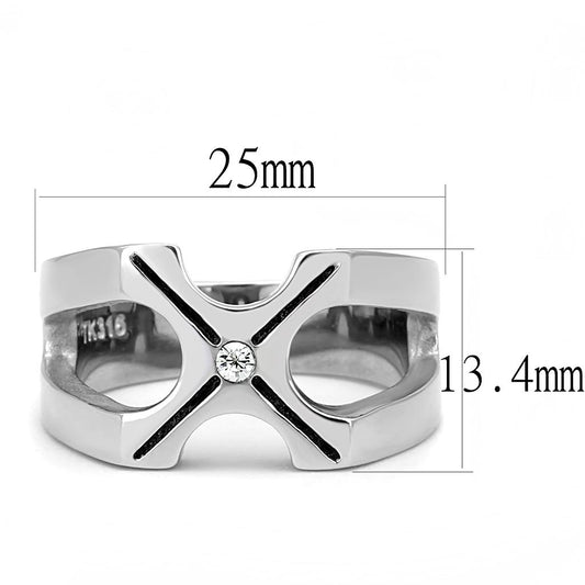 TK3278 - High polished (no plating) Stainless Steel Ring with AAA Grade CZ in Clear-1