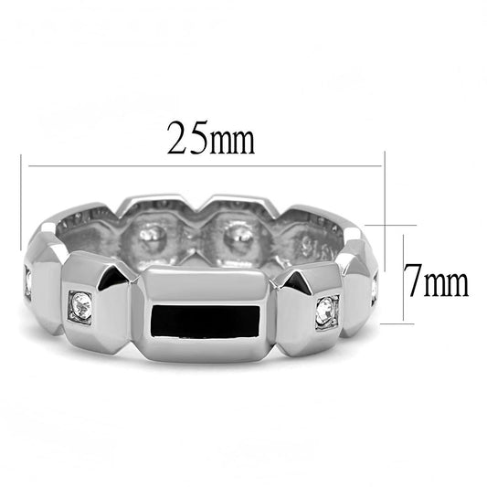 TK3281 - High polished (no plating) Stainless Steel Ring with Top Grade Crystal in Clear-1
