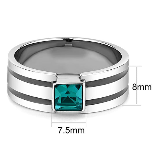 TK3291 - High polished (no plating) Stainless Steel Ring with Top Grade Crystal in Blue Zircon-1