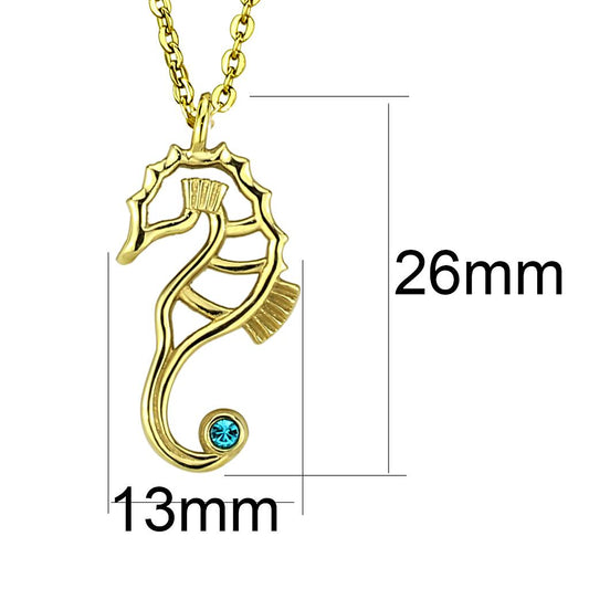 TK3296 - IP Gold(Ion Plating) Stainless Steel Necklace with Top Grade Crystal in Blue Zircon-1