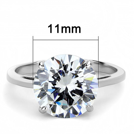 TK3428 - High polished (no plating) Stainless Steel Ring with AAA Grade CZ in Clear-1