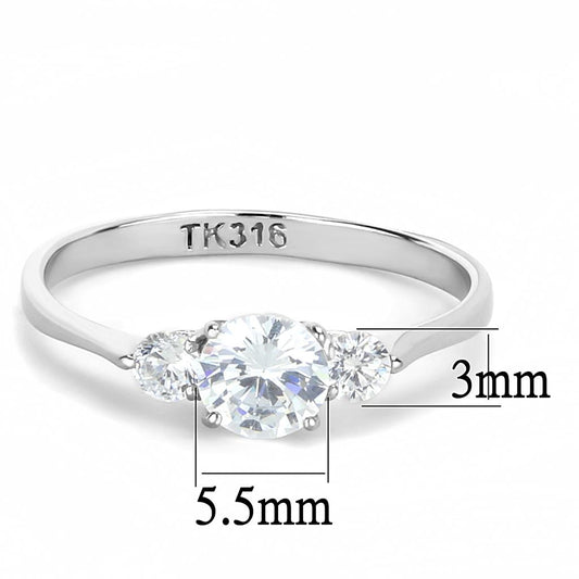 TK3431 - High polished (no plating) Stainless Steel Ring with AAA Grade CZ in Clear-1