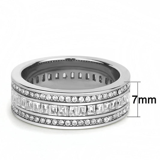 TK3435 - High polished (no plating) Stainless Steel Ring with AAA Grade CZ in Clear-1
