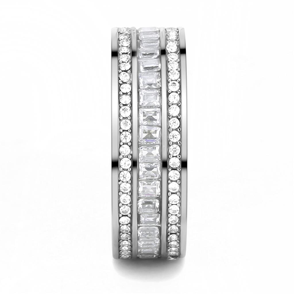 TK3435 - High polished (no plating) Stainless Steel Ring with AAA Grade CZ in Clear-3