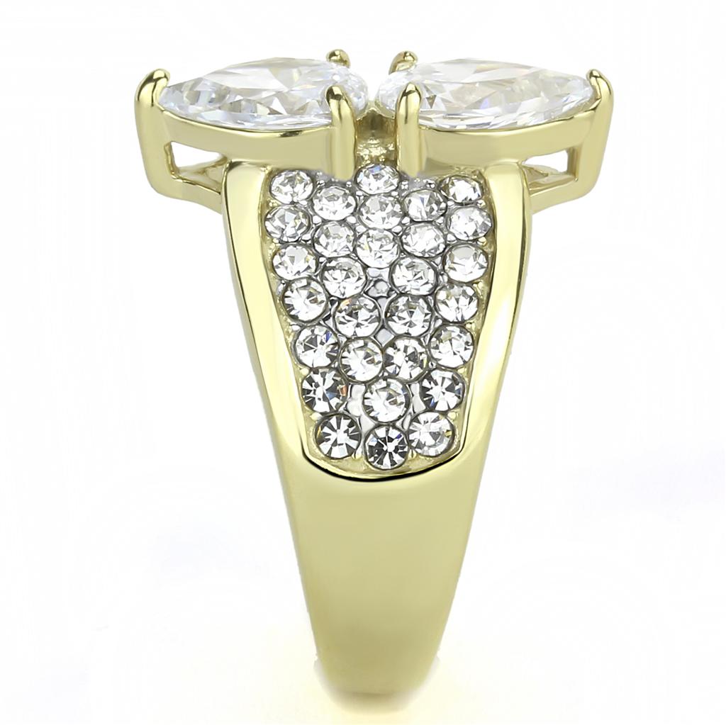 TK3442 - Two-Tone IP Gold (Ion Plating) Stainless Steel Ring with AAA Grade CZ in Clear-3