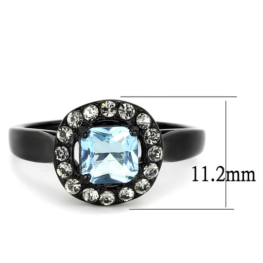 TK3443 - IP Black(Ion Plating) Stainless Steel Ring with Synthetic Synthetic Glass in Sea Blue-1