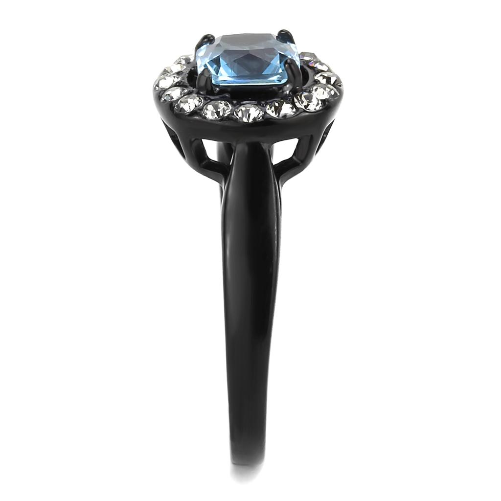 TK3443 - IP Black(Ion Plating) Stainless Steel Ring with Synthetic Synthetic Glass in Sea Blue-3