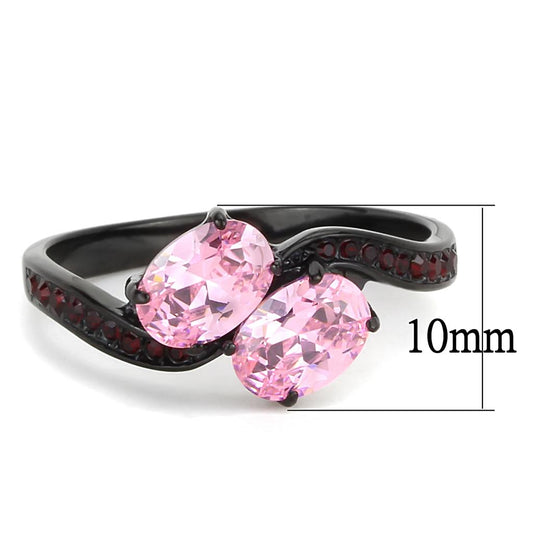 TK3444 - IP Black(Ion Plating) Stainless Steel Ring with AAA Grade CZ in Rose-1