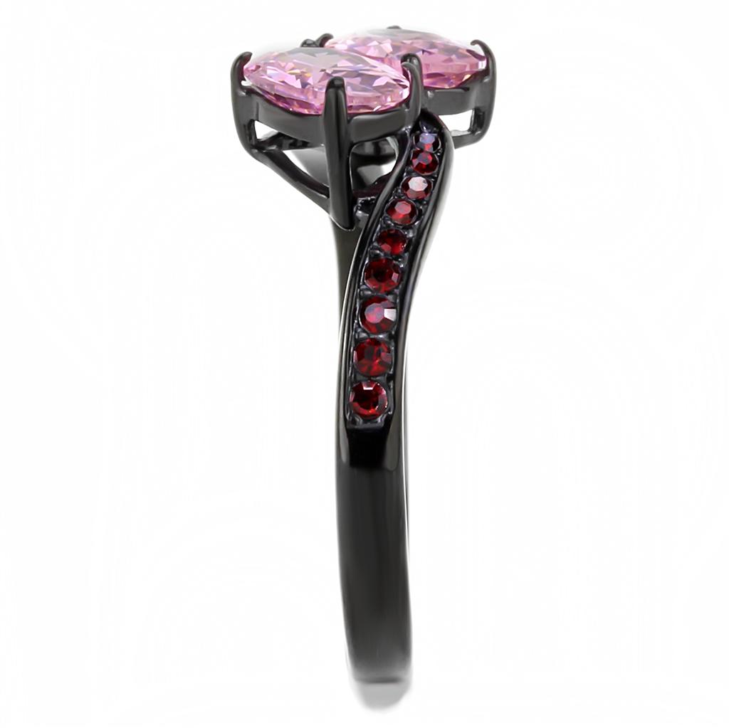 TK3444 - IP Black(Ion Plating) Stainless Steel Ring with AAA Grade CZ in Rose-3