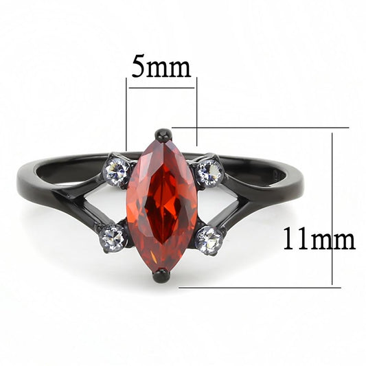 TK3445 - IP Black(Ion Plating) Stainless Steel Ring with AAA Grade CZ in Garnet-1