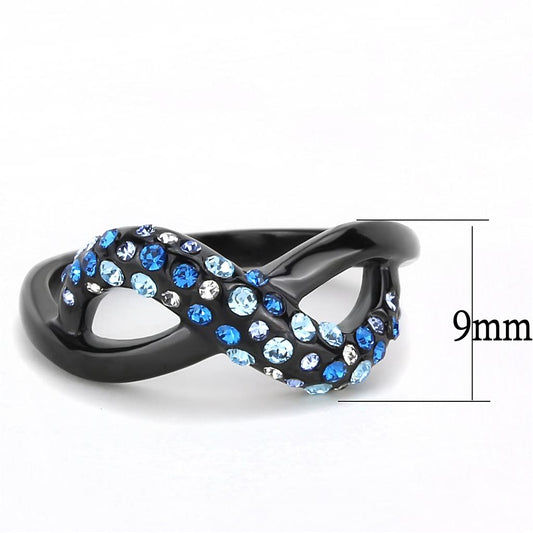 TK3446 - IP Black(Ion Plating) Stainless Steel Ring with Top Grade Crystal in Multi Color-1