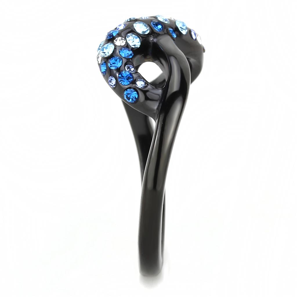 TK3446 - IP Black(Ion Plating) Stainless Steel Ring with Top Grade Crystal in Multi Color-3