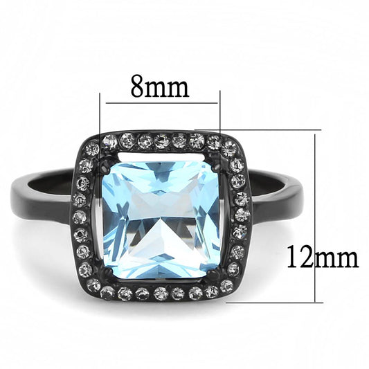 TK3447 - IP Black(Ion Plating) Stainless Steel Ring with Synthetic Synthetic Glass in Sea Blue-1