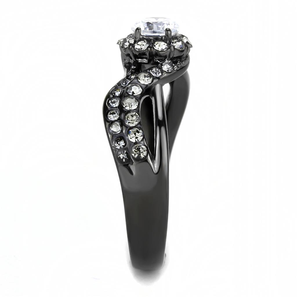TK3448 - IP Light Black (IP Gun) Stainless Steel Ring with AAA Grade CZ in Clear-2