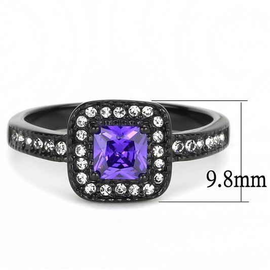 TK3450 - IP Black(Ion Plating) Stainless Steel Ring with AAA Grade CZ in Tanzanite-1