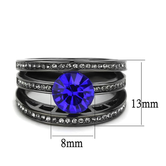 TK3453 - IP Light Black (IP Gun) Stainless Steel Ring with Top Grade Crystal in Sapphire-1