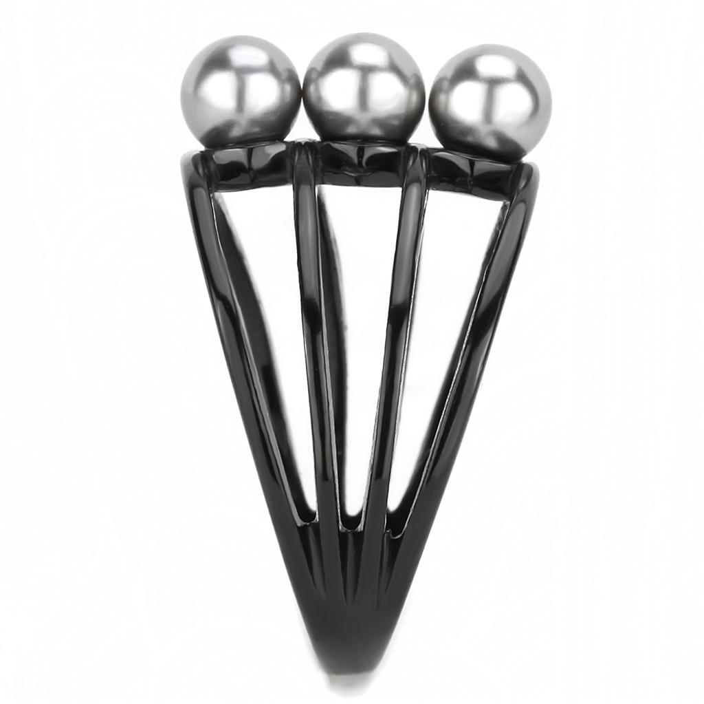 TK3454 - IP Black(Ion Plating) Stainless Steel Ring with Synthetic Pearl in Gray-3