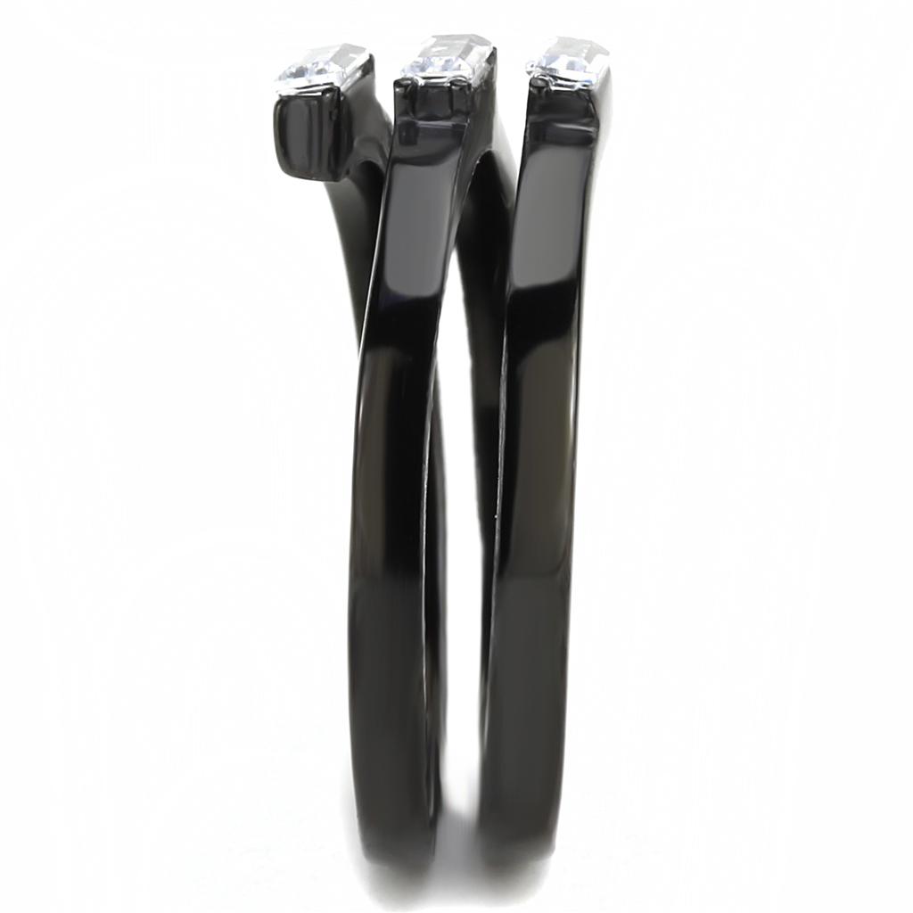 TK3455 - IP Black(Ion Plating) Stainless Steel Ring with AAA Grade CZ in Clear-3