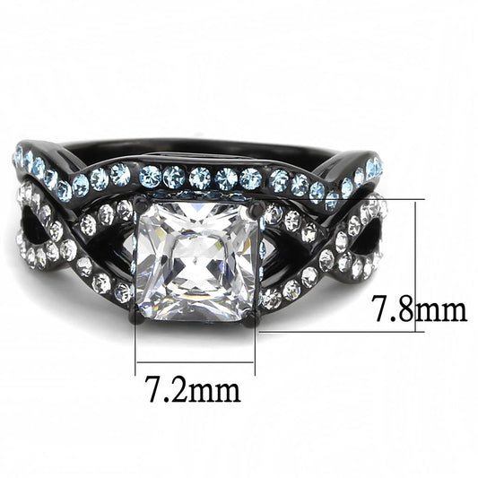TK3457 - IP Black(Ion Plating) Stainless Steel Ring with AAA Grade CZ in Clear-1