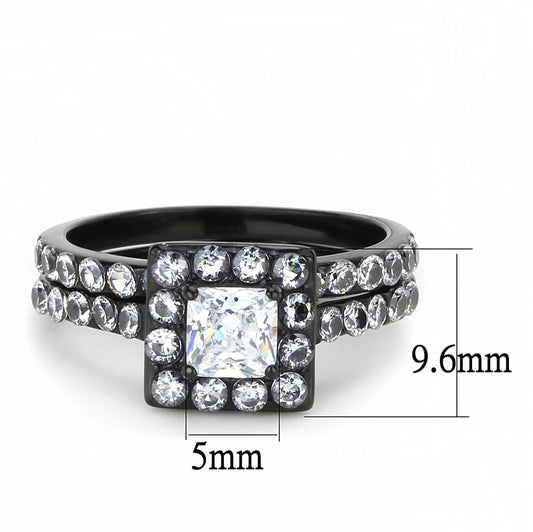 TK3458 - IP Black(Ion Plating) Stainless Steel Ring with AAA Grade CZ in Clear-1